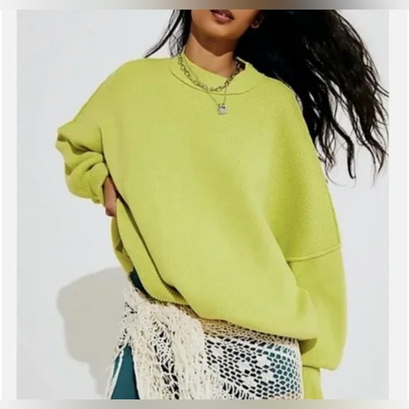 Free People Womens Easy Street Ribbed Knit Tunic Sweater Top Med Citron Green - Picture 2 of 13